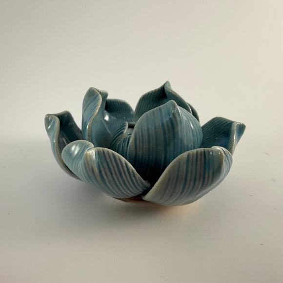 Lotus Flower Incense Holder 3" Blue Turquoise Thailand Meditation Buddhism Altar - Picture 4 of 4